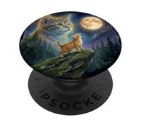 Celestial Moon Cat Ginger Kitten Night Sky Art PopSockets PopGrip Adesivo