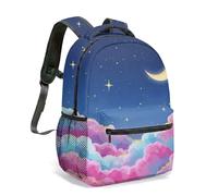 Celestial Moon Stars Clouds Print 40,6 cm zaino, Dreamy Night Sky Illustrazione Whimsical Lunar Travel Backpack, 05, L, Casual