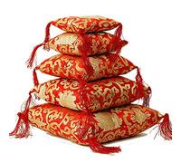 Celestial OMS Singing Bowl cuscino rosso con design floreale, 12x12x4 cm