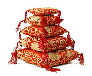 Celestial OMS Singing Bowl cuscino rosso con design floreale, 12x12x4 cm