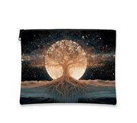 Celestial Tree, trousse da viaggio per cosmetici, da donna, portatile, in tela, con cerniera, perfetta per festival e regali stagionali, nero, 7x9 Inch, Albero