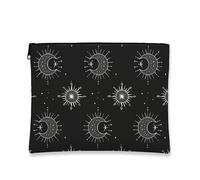 Celestial - Trousse da viaggio con motivo luna e sole, da donna, portatile, con cerniera, idea regalo per festival e occasioni speciali, nero, 7x9 Inch, Cosmetici