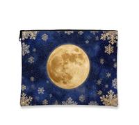 Celestial - Trousse da viaggio da donna, con motivo luna e fiocchi di neve, piccola borsa portatile in tela con cerniera, borsa da toilette per la cura della pelle, Navy, 7x9 Inch, Cosmetici