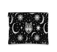 Celestial - Trousse da viaggio da donna, con stampa vintage di luna e stelle, organizer portatile in tela con cerniera, borsa da toilette per la cura della pelle notturna, Nero, 7x9 Inch, Cosmetici