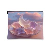 Celestial - Trousse da viaggio per cosmetici, con luna iridescente e stella, da donna, portatile, piccola con cerniera, idea regalo per festival, Iridescente., 7x9 Inch, Luna e Stella