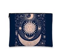 Celestial - Trousse da viaggio vintage con sole e luna, borsa da viaggio per donne, piccola borsa portatile in tela con cerniera, borsa da toilette regalo astronomica per festival, Blu navy, 7x9 Inch