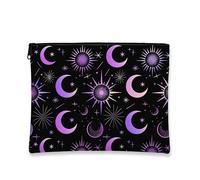 Celestial - Trousse da viaggio vintage, da donna, con luna viola, con cerniera, in tela, con cerniera, idea regalo per festival, nero, 7x9 Inch