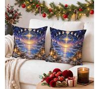 Celestial Winter Starry Landscape Star Throw Pillow Covers 12x12 Set di 2 | Celestial, federe per cuscini, notte stellata, paesaggio invernale, fasi lunari, pittura a olio