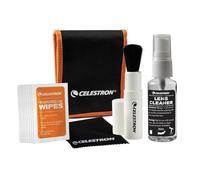 Celestron 93576 Kit pulizia obiettivo Include 10 x salviettine, liquido detergente, panno per lenti e spazzola retrattile in una custodia morbida, Nero/Arancione