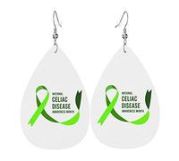 CeliacAwareness con nastro verde chiaro Orecchini pendenti con gancio Orecchini a goccia in pelle per donna