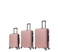 CELIMS - Set di 3 Valigie | Cabina 55 cm | Media 65 cm | Grande 75 cm | Lucchetto Integrato | 4 Ruote a 360° | Set di Valigie da 3 Pezzi | Rigide in ABS | Rosa Gold