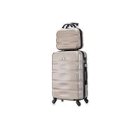 CELIMS - Set Valigie | Valigia Media 20 kg Rigida Champagne + Beauty Case da Viaggio 35cm | Valigia da Stiva 65cm | Trolley Medio 65cm con 4 Ruote | Valigie con Beauty Case