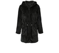 CelinaTex accappatoio da donna, corto o lungo, XS-XL, in microflanella, con cappuccio, con chiusura lampo, adatto per sauna, 1) Taglio corto nero, M