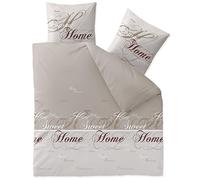 CelinaTex Biancheria da letto alla moda, 200 x 200 cm, 3 pezzi, in cotone, con parole, beige e marrone