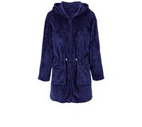 CelinaTex Famous Accappatoio Con Cappuccio A Tinta Unita Corto Tasche Applicate Cerniera a Doppio Donna Micro-Flanella XL turchino