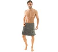 CelinaTex Kilt Sauna da Uomo, Pile, Chiusura in Velcro, Una Tasca, Leggero, MOD. Malaga, Morbido, soffice, Ideale per Sauna, Poliestere, Grigio, S/M