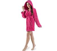 CelinaTex Korfu Accappatoio Con Cappuccio A Tinta Unita Corto Tasche Laterali Donna Pile Di Sherpa XS rosa fucsia