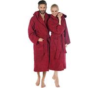 CelinaTex Montana Accappatoio Cappuccio A Tinta Unita Lungo Tasche Applicate Cuciture Decorative Donna Uomo Unisex Puro Cotone M rosso bordeaux