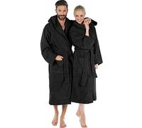 CelinaTex Montana Accappatoio Cappuccio A Tinta Unita Lungo Tasche Applicate Cuciture Decorative Donna Uomo Unisex Puro Cotone XXXL nero