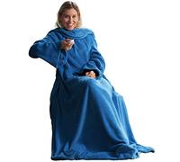 CelinaTex TV Decke coperta soffice con maniche tasche tasche per i piedi microfibra pile Coral coperta 150 x 180 cm blu