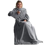 CelinaTex TV Decke Coperta soffice con Maniche Tasche Tasche per i Piedi Microfibra Pile Coral Coperta 170 x 200 cm Argento