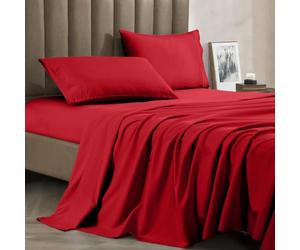 Celine Linen Best, Softest, Coziest Bed Sheets Ever. 1800 Thread Count Egyptian Quality stropicciano 4-Piece Sheet Set with Deep Pockets, California King, Rosso