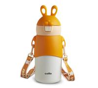 Cello Bunny Kids - Fiaschetta in acciaio inox da 500 ml, arancione, doppia parete con tecnologia di isolamento sottovuoto, pulsante per aprirla, ideale per scuola, sport, picnic