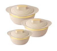 Cello Gold Crust - Set di 3 pentole termiche isolate (500 ml, 1000 ml, 1500 ml), beige, hot box per cucina, pentola calda per la casa, Chapati Box, blocca il freddo e il calore a lungo
