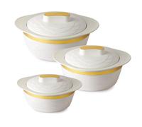 Cello Gold Crust - Set di 3 pentole termiche isolate (500 ml, 1000 ml, 1500 ml), colore bianco, hot box per cucina, pentola calda per la casa, Chapati Box, blocca il freddo e il calore a lungo