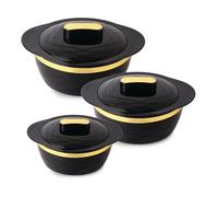 Cello Gold Crust - Set di 3 pentole termiche isolate (500 ml, 1000 ml, 1500 ml), colore nero, hot box per cucina, pentola calda per la casa, Chapati, blocca il freddo e il calore a lungo