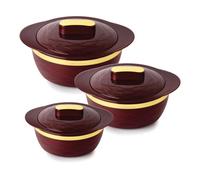 Cello Gold Crust - Set di 3 pentole termiche isolate (500 ml, 1000 ml, 1500 ml), marroni, hot box per cucina, pentola calda per casa, Chapati, blocca il freddo e il calore a lungo