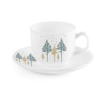 Cello Imperial Costa - Set di 6 tazze e piattini da 160 ml, decorazione per la casa e la cucina, tazze e piattini da cucina, set da 6 pezzi, in pino imperiale, colore: bianco