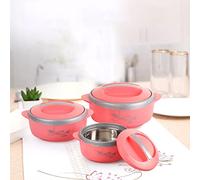 CELLO Sapphire - Set di 3 casseruole isolate interne in acciaio, color pesca (500 ml, 1000 ml, 1500 ml) | Hot Box | Hot Pot | Chapati Box | Blocca il freddo e il calore a lungo | Ciotola da portata