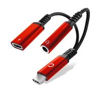 CELLONIC Adattatore da USB C a Jack per cuffie e ricarica, ricarica rapida 2in1 60W, adattatore USB C con jack da 3,5 mm per Sumsung S23/S23 Ultra/S22Ultra, iPad,HuaweiP40, tablet e notebook - Rosso