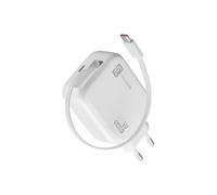 Cellularline Retractable Power 65W Caricabatterie da rete 65W con cavo retrattile USB-C e porta USB-C