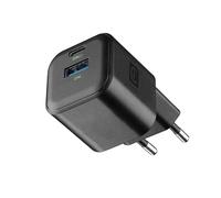 Cellularline Caricabatterie da rete con tecnologia GAN 30W - 2 porte USB-C e USB-A - ricarica rapida - formato compatto - nero