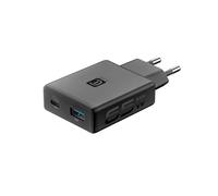 Cellularline Caricabatterie da rete Power Lite dual con tecnologia GaN+, doppia porta: USB-C 65 W Power Delivery e USB-A 18 W Quick Charge, design compatto, nero