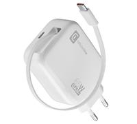 Cellular Line Caricabatterie da rete Retractable Power 65W cavo retrattile USB-C e porta USB-C Bianco