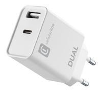 Cellularline Dual Charger - iPhone 8 or later Caricabatterie da rete con 2 porte USB e USB-C per la carica simultanea di due