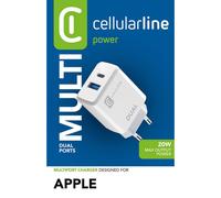 Cellularline Dual Charger - iPhone 8 or later Caricabatterie da rete con 2 porte USB e USB-C per la carica simultanea di due