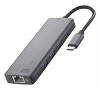 Cellularline HUB PRO - Hub 9 porte, Ricarica e Trasferimento Dati, 3 porte USB-A 3.0, USB-C Power Delivery fino a 100W - HDMI 4K@60Hz, LAN Ethernet, SD e Micro SD, Grigio metallico