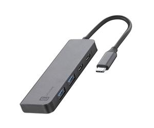 Cellularline HUB STARTER, Hub 4 porte, Ricarica e Trasferimento Dati, Elegante e resistente, 2 porte USB-A e 1 tipo C per dati e carica, Porta USB-C Power Delivery fino a 100W, Grigio metallico