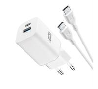 Cellularline - Kit Caricabatterie Gan 65w Dual Port Usb A + Usb C-bianco CELLULARLINE