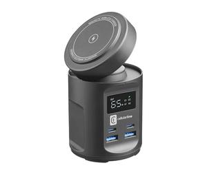 Cellularline - MAG HUB - Station di ricarica Magsafe wireless multiporta - 2 porte USB-A 22.5W - 2 porte USB-C 65W - Carica Wireless per iPhone 7.5W - Pad Wireless rotabile 180° - Nero