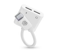 Music Sound - Music & Charge Usb-c/Usb-c - Adattatore Aux-Split - Carica il tuo smartphone e ascolta la tua musica preferita - Carica 60W - Lunghezza cavo 10 cm - Bianco