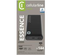Cellularline Power Bank Essence 20000mAh USB/ Type C External Battery 12W. Black