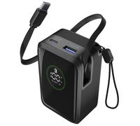 Cellularline power bank Roller 10.000 mAh con output fino a 45 W, cavo USB-C retrattile da 70 cm, display LCD, ricarica simultanea di 3 dispositivi, colore nero