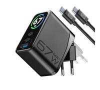 Cellularline PowerView IQ Kit 67W Caricabatterie da Rete con Display TFT, nero