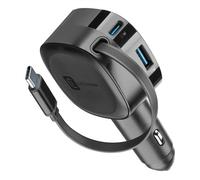 Cellularline Retractable Car Charger Caricabatterie da auto 65W Cbrroll2usb60wk Nero