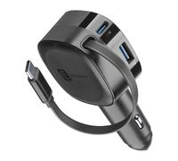 Cellularline Retractable Car Charger Caricabatterie da auto 65W Cbrroll2usb60wk Nero